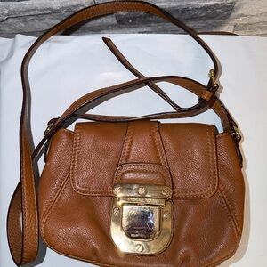 Michael Kors Brown Leather Shoulder Bag with Gold Accents